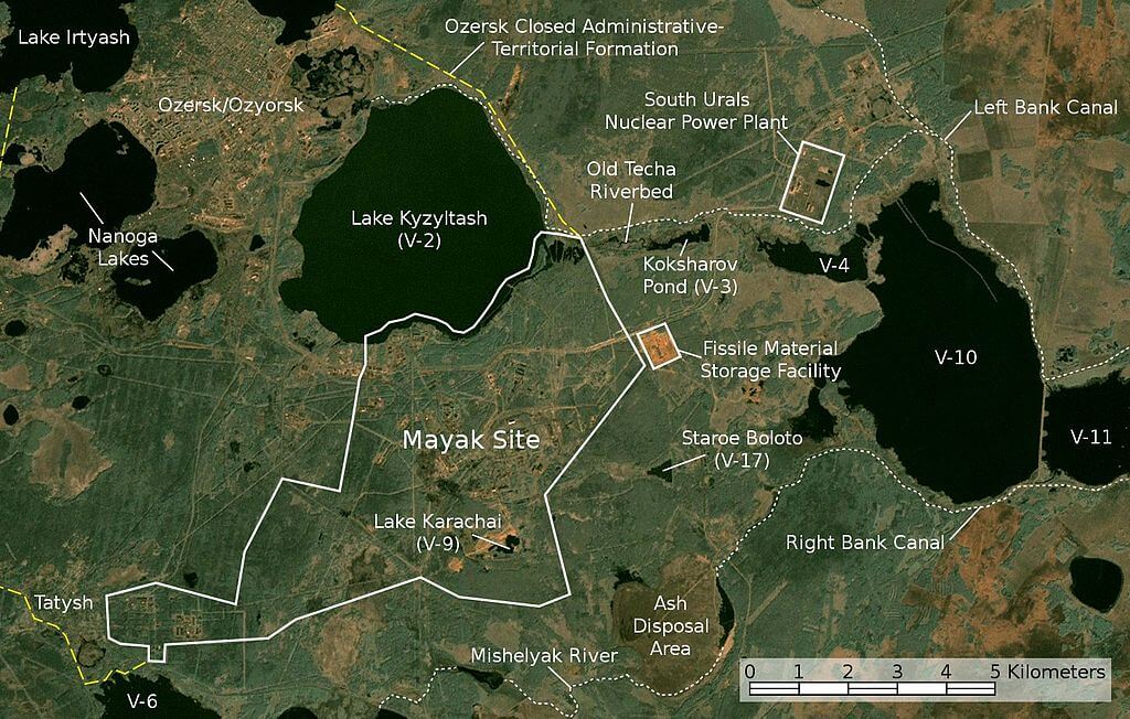 mapa, na ktorej je jadrova elektraren Majak